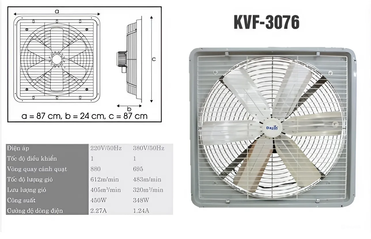 Quạt thông gió công nghiệp Dasin KVF-3076 (380)