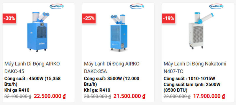 máy lạnh di động Quạt điện Hà Nội